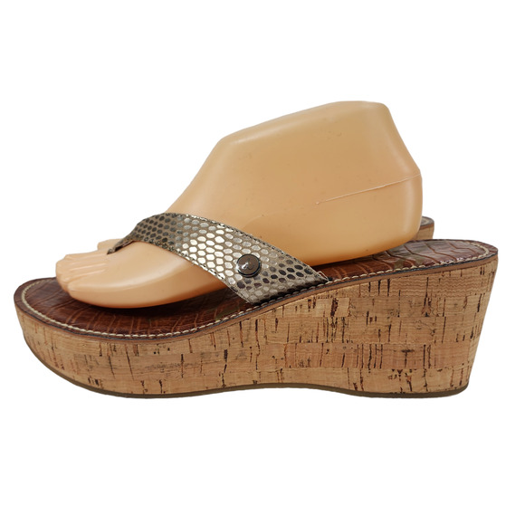 Sam Edelman Womens Wedge Sandals sz 11 M Romy Cork Thong Platform Snake Print - Picture 3 of 13